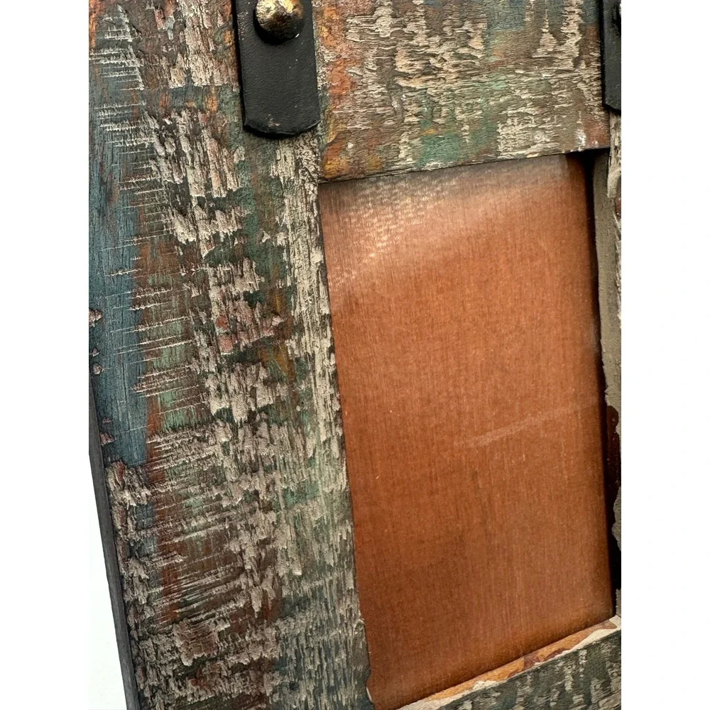 Picture Photo Frame Tabletop 4x6 Multi Distressed Wood Rustic Metal Stand Farm